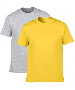 Undershirts Men's Classic Basic Solid Ultra Soft Cotton T-Shirt | 1-2-4 Pack - 1 Gray & 1 Yellow - CR18SX7CT4Q