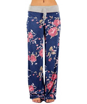 Bottoms Women's Comfy Casual Stretch Pants Floral Print Drawstring Palazzo Lounge Pants Wide Leg - Bgray - CC19CLMHZ8I