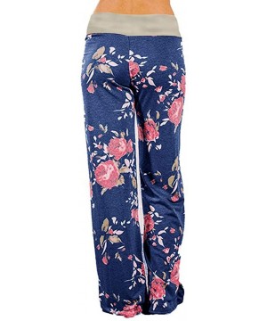 Bottoms Women's Comfy Casual Stretch Pants Floral Print Drawstring Palazzo Lounge Pants Wide Leg - Bgray - CC19CLMHZ8I