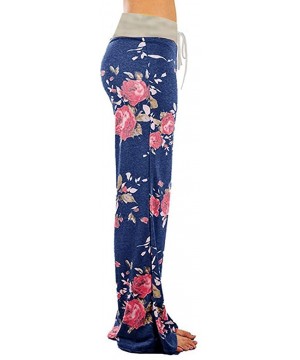 Bottoms Women's Comfy Casual Stretch Pants Floral Print Drawstring Palazzo Lounge Pants Wide Leg - Bgray - CC19CLMHZ8I