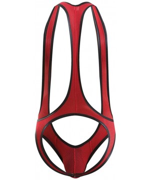 Bikinis Men's Sexy Mesh Buttock Mankini Wresting Singlet Swimwear (S-XL) - Red - CR18XGQ74GO