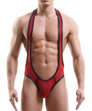 Bikinis Men's Sexy Mesh Buttock Mankini Wresting Singlet Swimwear (S-XL) - Red - CR18XGQ74GO