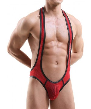 Bikinis Men's Sexy Mesh Buttock Mankini Wresting Singlet Swimwear (S-XL) - Red - CR18XGQ74GO