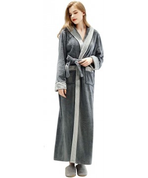 Robes Womens Long Robe with Hooded Full Length Soft Plush Ladies Bathrobe Sleepwear - Grey - C618WE7CMWC