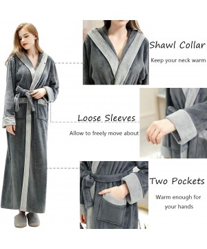 Robes Womens Long Robe with Hooded Full Length Soft Plush Ladies Bathrobe Sleepwear - Grey - C618WE7CMWC