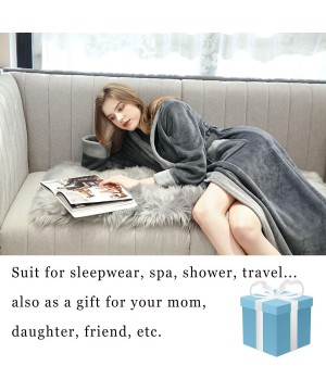 Robes Womens Long Robe with Hooded Full Length Soft Plush Ladies Bathrobe Sleepwear - Grey - C618WE7CMWC