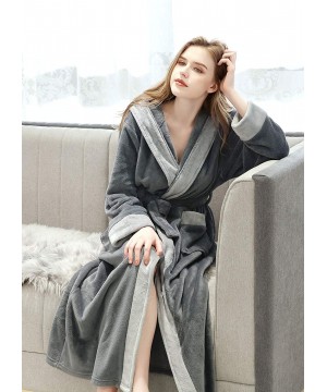 Robes Womens Long Robe with Hooded Full Length Soft Plush Ladies Bathrobe Sleepwear - Grey - C618WE7CMWC