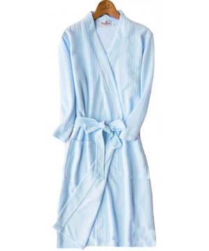 Robes Men's Woven Waffle Turkish Kimono Robe Solid Lightweight Sleep Spa Bathrobes - Blue - CK18E5GZWQC