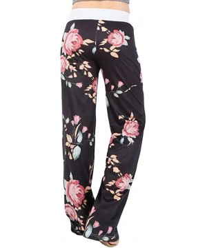 Bottoms Women's Comfy Casual Pajama Pants Floral Print Drawstring Palazzo Lounge Pants Wide Leg - Black_01 - CP195XZDE69