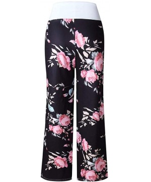 Bottoms Women's Comfy Casual Pajama Pants Floral Print Drawstring Palazzo Lounge Pants Wide Leg - Black_01 - CP195XZDE69