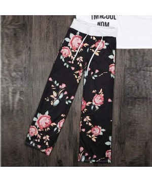 Bottoms Women's Comfy Casual Pajama Pants Floral Print Drawstring Palazzo Lounge Pants Wide Leg - Black_01 - CP195XZDE69