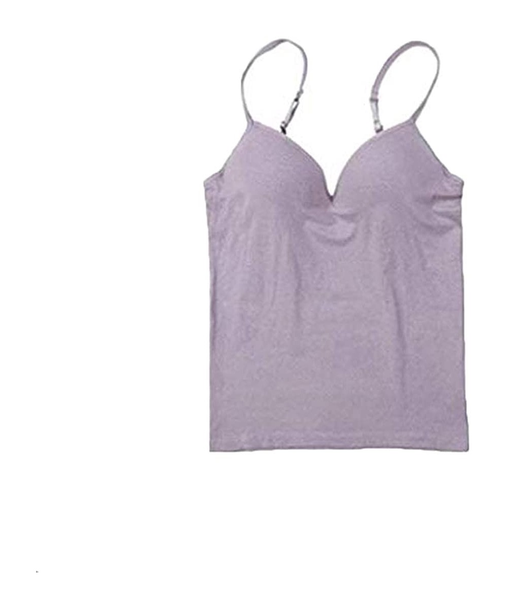 Camisoles & Tanks Women's Modal Wireless Built-in Bra Padded Tank Top Adjustable Camisole - Light Purple - CW19CS6E995