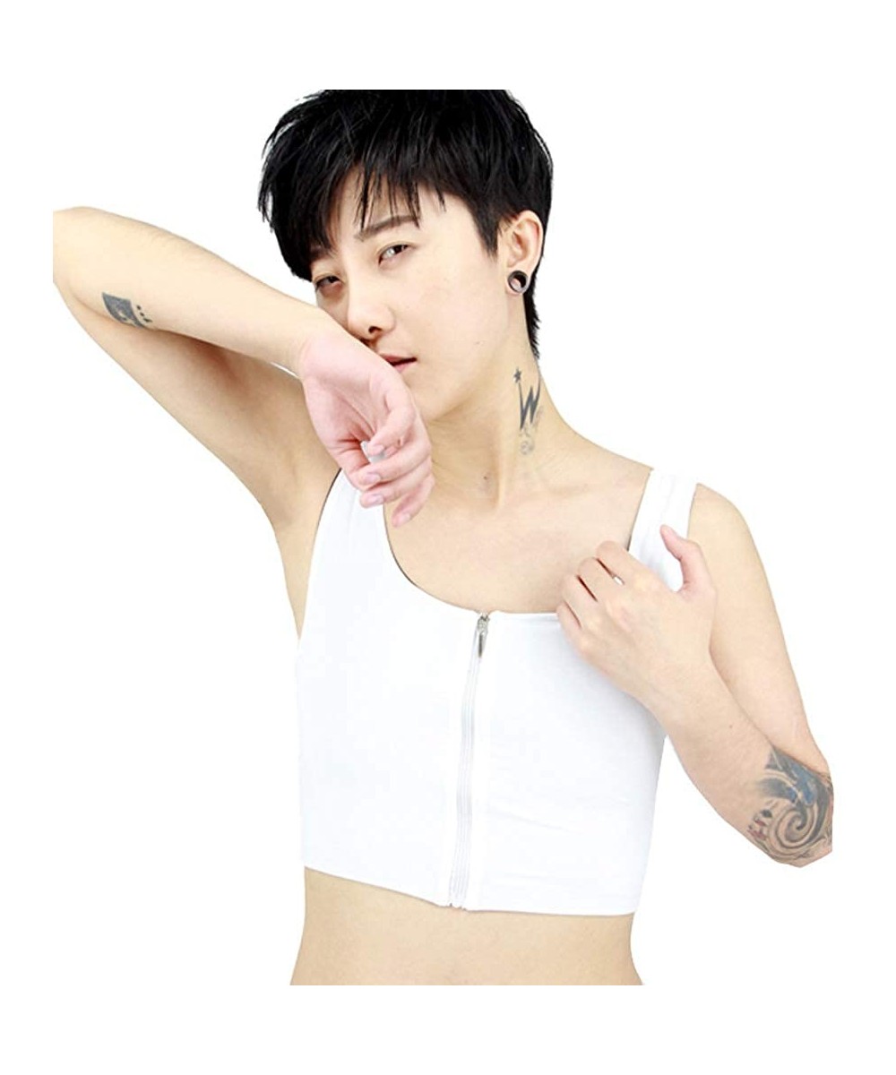 Shapewear Breathable Seamless Underwear Zipper Chest Binder for Tomboy Trans Lesbian - White - C718A46WTTW