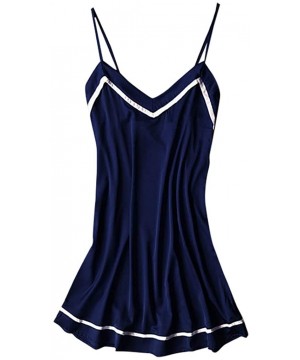 Nightgowns & Sleepshirts Women Chemise Satin Silk Sleepwear Sexy Nightgown Full Slips Lace Sling Dress Pajamas - Navy - CR193...