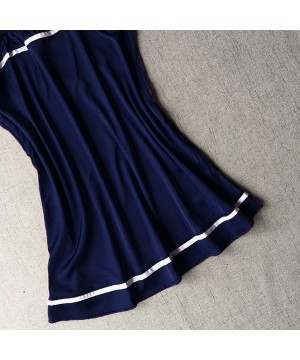 Nightgowns & Sleepshirts Women Chemise Satin Silk Sleepwear Sexy Nightgown Full Slips Lace Sling Dress Pajamas - Navy - CR193...