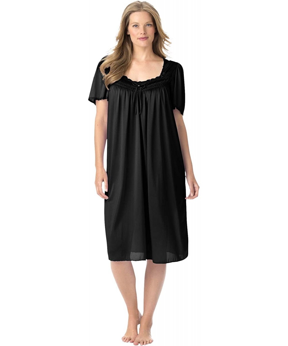 Nightgowns & Sleepshirts Women's Plus Size Short Silky Lace-Trim Gown Pajamas - Black (0313) - CZ1906WQS4L