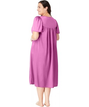 Nightgowns & Sleepshirts Women's Plus Size Short Silky Lace-Trim Gown Pajamas - Black (0313) - CZ1906WQS4L