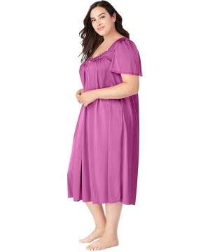 Nightgowns & Sleepshirts Women's Plus Size Short Silky Lace-Trim Gown Pajamas - Black (0313) - CZ1906WQS4L