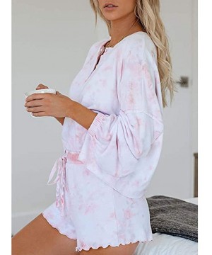 Sets Tie Dye Pajamas for Women Loungewear Ruffle Long Sleeve Short 2 Piece Outfits Set Sleepwear Nightwear - Pink - CS190L344TO