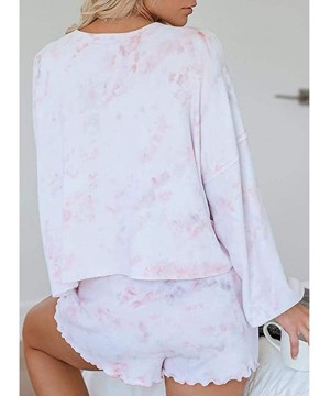 Sets Tie Dye Pajamas for Women Loungewear Ruffle Long Sleeve Short 2 Piece Outfits Set Sleepwear Nightwear - Pink - CS190L344TO