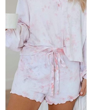 Sets Tie Dye Pajamas for Women Loungewear Ruffle Long Sleeve Short 2 Piece Outfits Set Sleepwear Nightwear - Pink - CS190L344TO