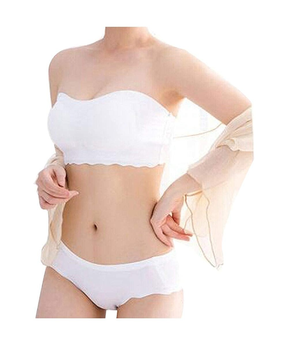 Camisoles & Tanks Women's Ice Silk Air Bra Wirefree Seamless Strapless Crop Top Short Bandeau Vest Plus Size Tube Top - White...