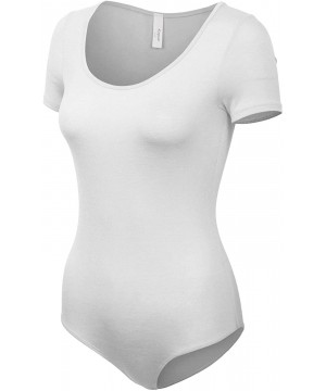 Shapewear Womens Round Neck Short Sleeve Bodysuit Leotard Made in USA - 782_white - CC18OEK02IT