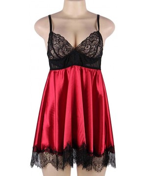 Camisoles & Tanks Plus Size Women's Sexy Sleepdress Black Perspective Lace Lingerie Women Nightwear - Red - CN196IYQ6LO