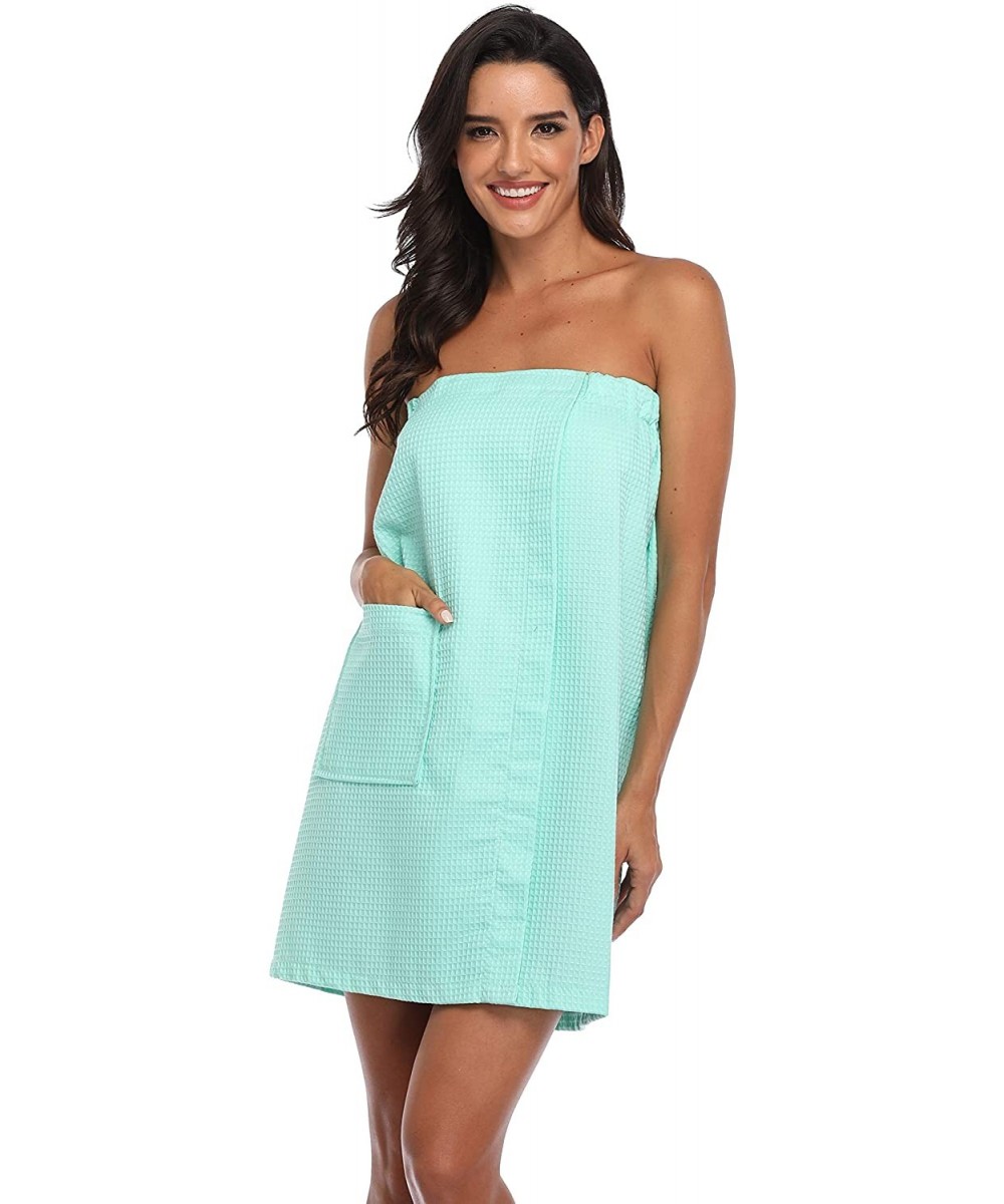 Robes Women's Waffle Shower Wrap Towel Spa Bath Cover Up with Pocket - Mint - C3193W643CZ