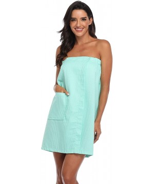 Robes Women's Waffle Shower Wrap Towel Spa Bath Cover Up with Pocket - Mint - C3193W643CZ