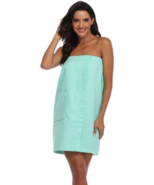 Robes Women's Waffle Shower Wrap Towel Spa Bath Cover Up with Pocket - Mint - C3193W643CZ