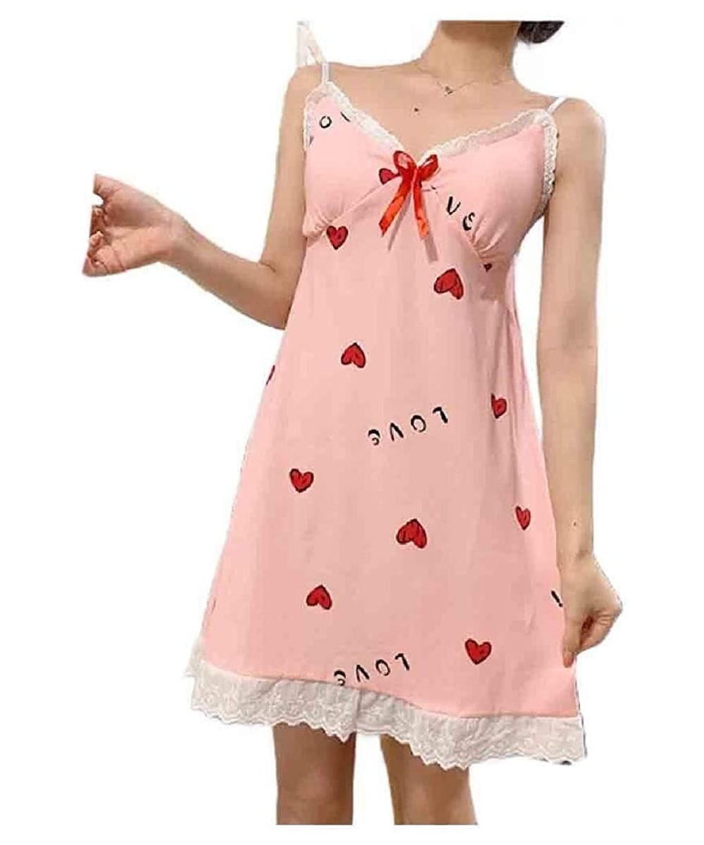 Nightgowns & Sleepshirts Women Patterned Summer V-Neck Sexy Mini Dress Daily Cozy Sleep Dress - As8 - C9190DLOKKL