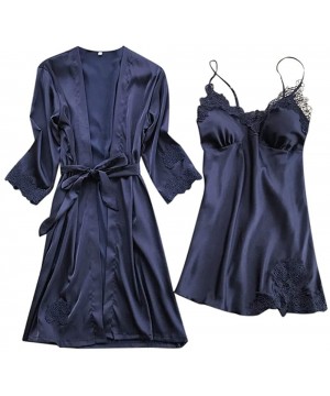 Baby Dolls & Chemises Sleepwear Lingerie Women Satin Robe Dress Babydoll Nightdress Kimono Set S Green - C118MEMCI0I