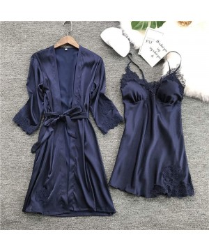 Baby Dolls & Chemises Sleepwear Lingerie Women Satin Robe Dress Babydoll Nightdress Kimono Set S Green - C118MEMCI0I