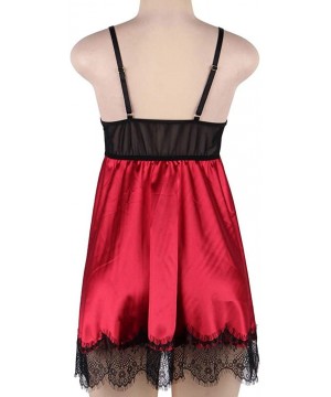 Camisoles & Tanks Plus Size Women's Sexy Sleepdress Black Perspective Lace Lingerie Women Nightwear - Red - CN196IYQ6LO