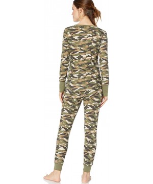 Tops Women's Vintage Thermal Henley Long Sleeve Top with Jogger Pajama Set - Army Camo - CX18CHI82N2