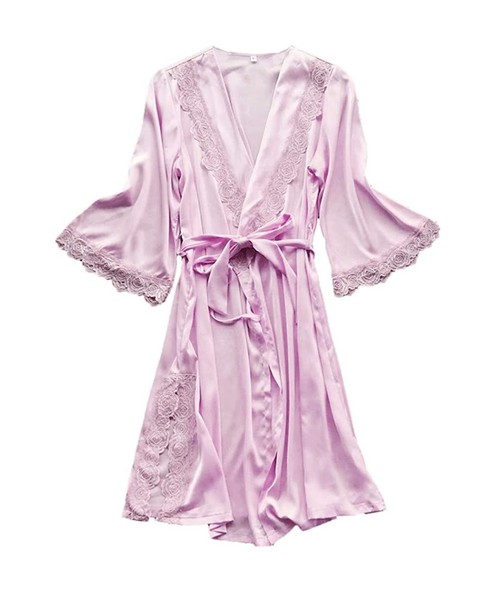 Nightgowns & Sleepshirts Women Sexy Lace Sleepwear Lingerie Temptation Camisole Nightdress Nightgown with Belt - Pink 4 - CT1...