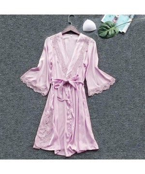 Nightgowns & Sleepshirts Women Sexy Lace Sleepwear Lingerie Temptation Camisole Nightdress Nightgown with Belt - Pink 4 - CT1...