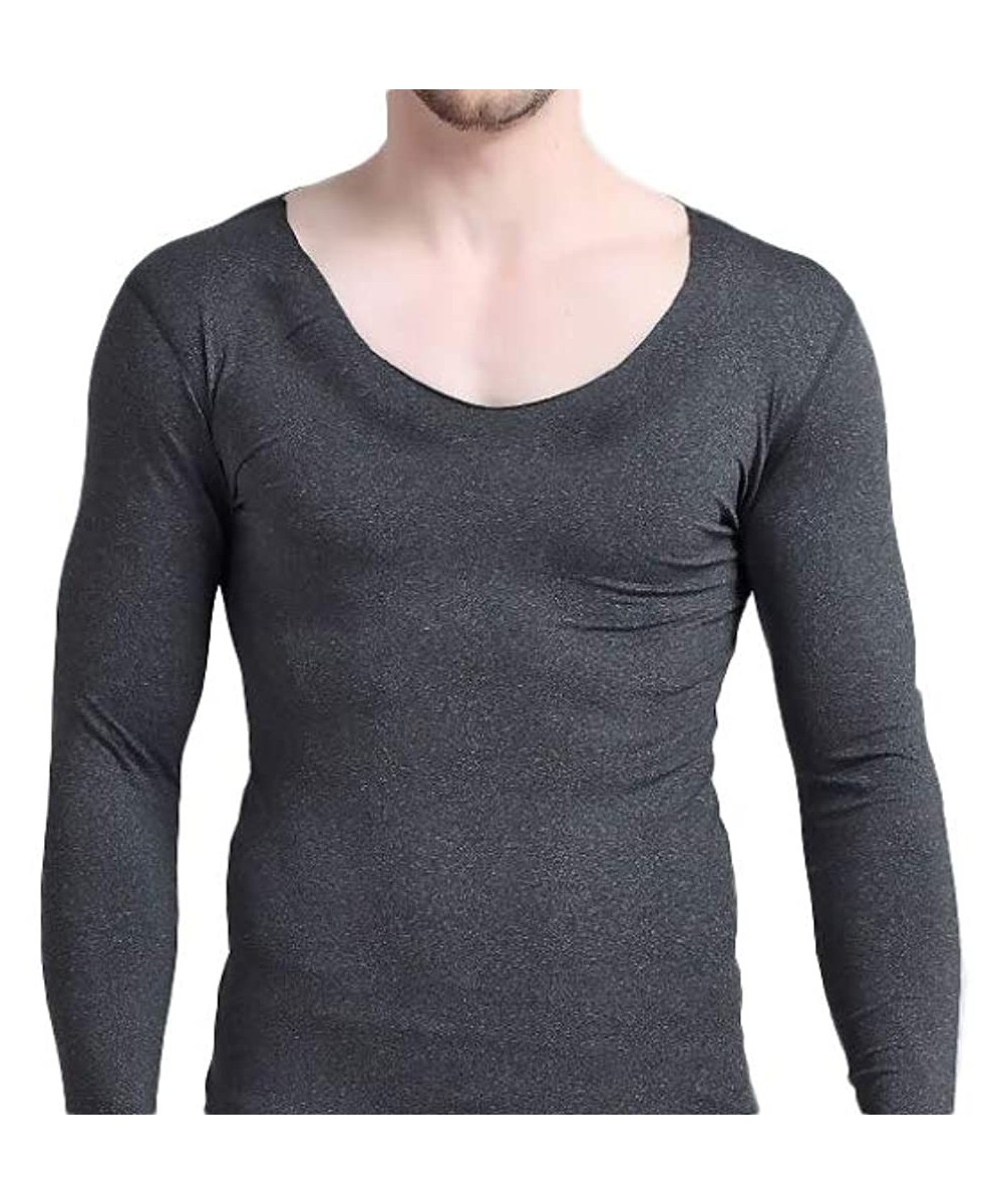 Thermal Underwear Mens Invisible Thermal Underwear Seamless Ultra Soft Base Layer Long John Set Top and Bottom - Gray - CO192...