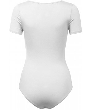 Shapewear Womens Round Neck Short Sleeve Bodysuit Leotard Made in USA - 782_white - CC18OEK02IT