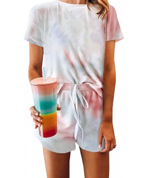 Sets Women Cute Tie Dye Printed Tops and Shorts Pajamas Set Short Sleeve Sleepwear Pjs Sets Summer Loungewear Nightwear - C W...