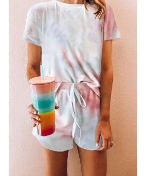 Sets Women Cute Tie Dye Printed Tops and Shorts Pajamas Set Short Sleeve Sleepwear Pjs Sets Summer Loungewear Nightwear - C W...