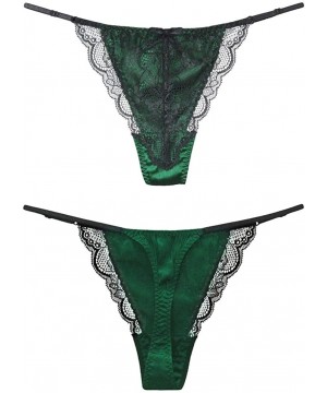 Panties Womens Silk Satin Thong Panties Lace G String Thong T Back Shiny Satin Underwear - Emerald - CI1800IC9AA