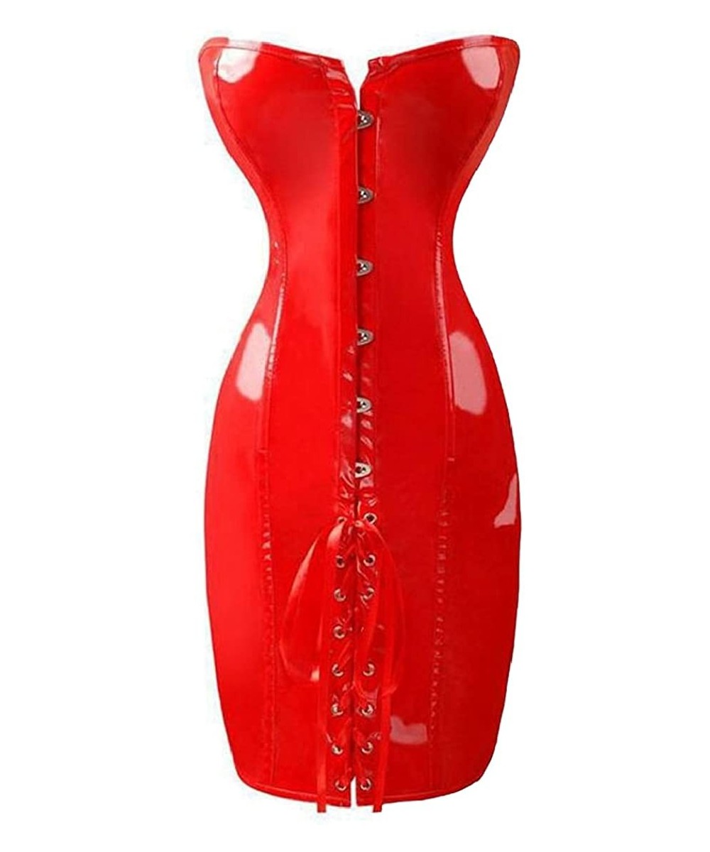 Bustiers & Corsets Wome's Underbust Corset Waist Trainer Cincher Steel Boned Body Shaper - Red - C418E7IZDSX