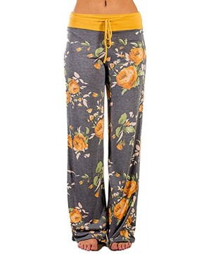 Bottoms Women's Casual Pajama Pants Printed Drawstring Comfy Palazzo Lounge Pants Wide Leg - D - Yellow - CF194083K7K