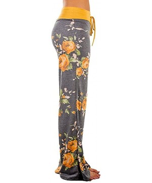 Bottoms Women's Casual Pajama Pants Printed Drawstring Comfy Palazzo Lounge Pants Wide Leg - D - Yellow - CF194083K7K