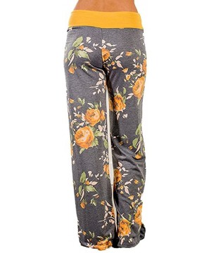 Bottoms Women's Casual Pajama Pants Printed Drawstring Comfy Palazzo Lounge Pants Wide Leg - D - Yellow - CF194083K7K