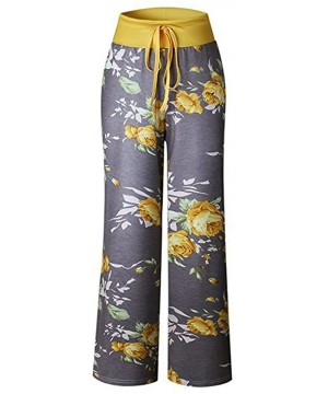 Bottoms Women's Casual Pajama Pants Printed Drawstring Comfy Palazzo Lounge Pants Wide Leg - D - Yellow - CF194083K7K