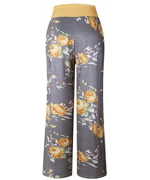 Bottoms Women's Casual Pajama Pants Printed Drawstring Comfy Palazzo Lounge Pants Wide Leg - D - Yellow - CF194083K7K