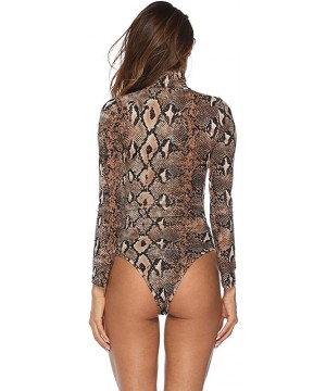 Shapewear Womens Sexy Leopard Print Bodysuit Long Sleeve Bodycon Jumpsuit Mock Neck Stretchy Leotard Tops - Python 01 - C918A...